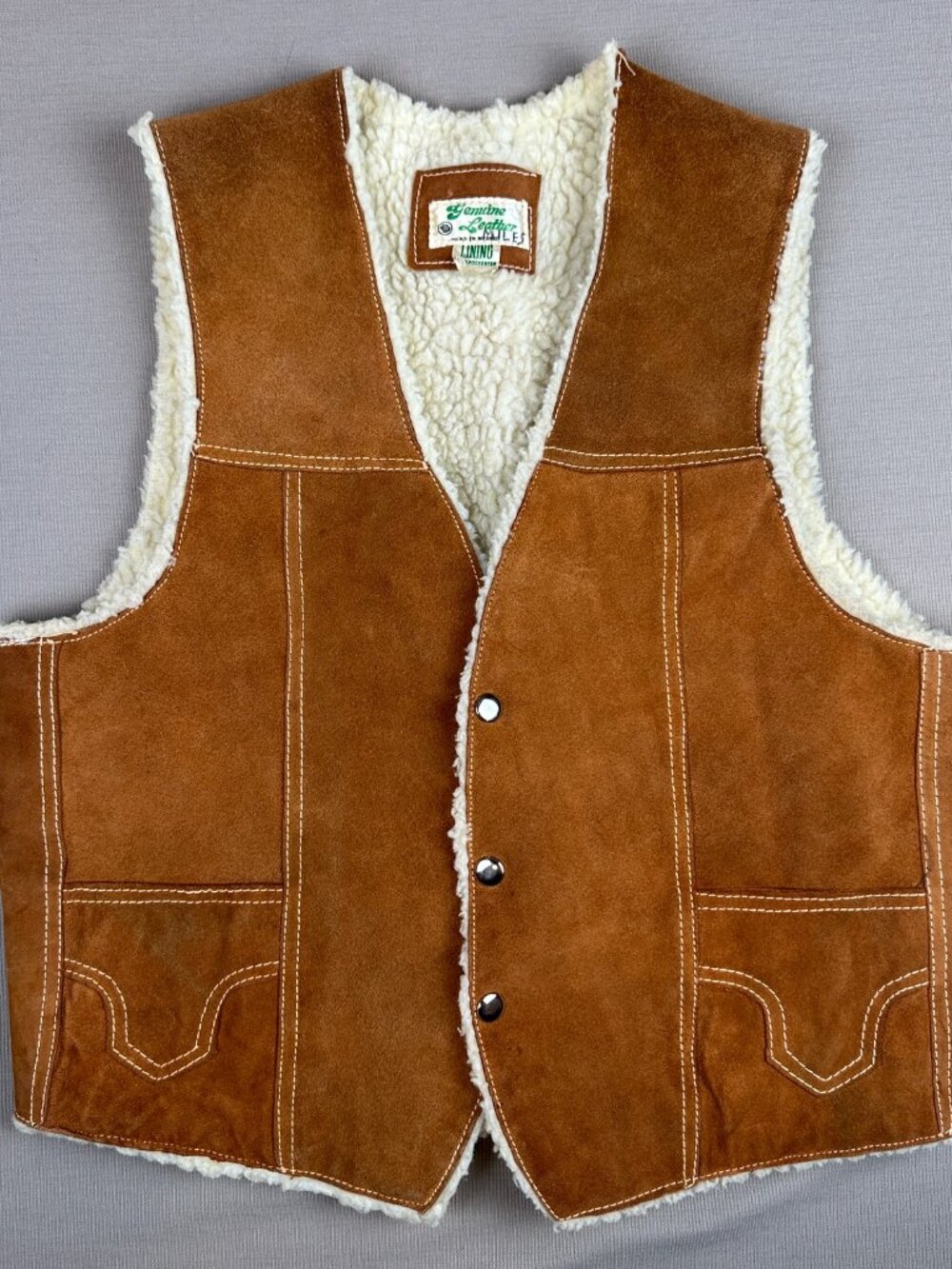 VTG 70s Suede Leather Sherpa Lined Vest Made in Mexico - Small Read Description